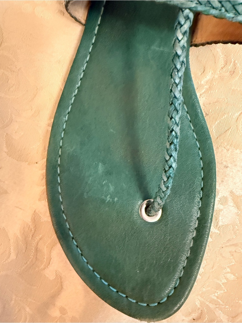 Stuart Weitzman Braided Teal Leather Thong Sandals - Picture 4 of 6